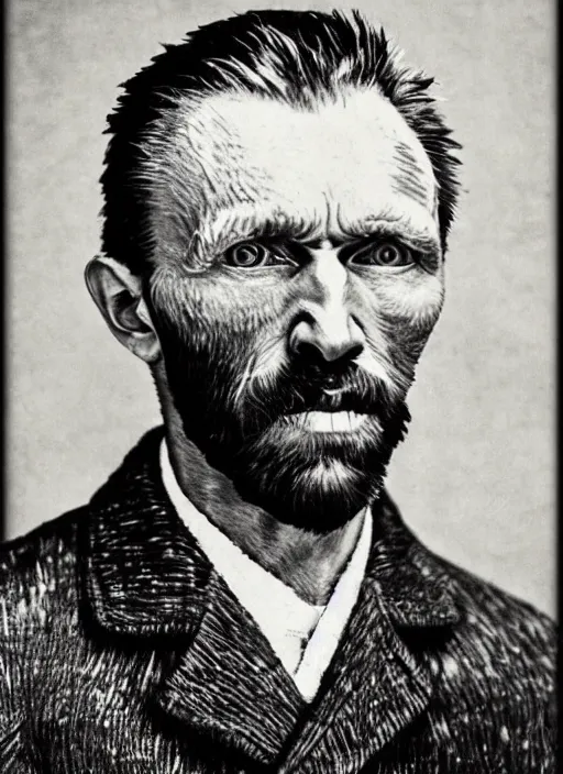 Image similar to a ultra detailed photo portrait of Vincent van Gogh with 3 ears, style Annie Leibovitz