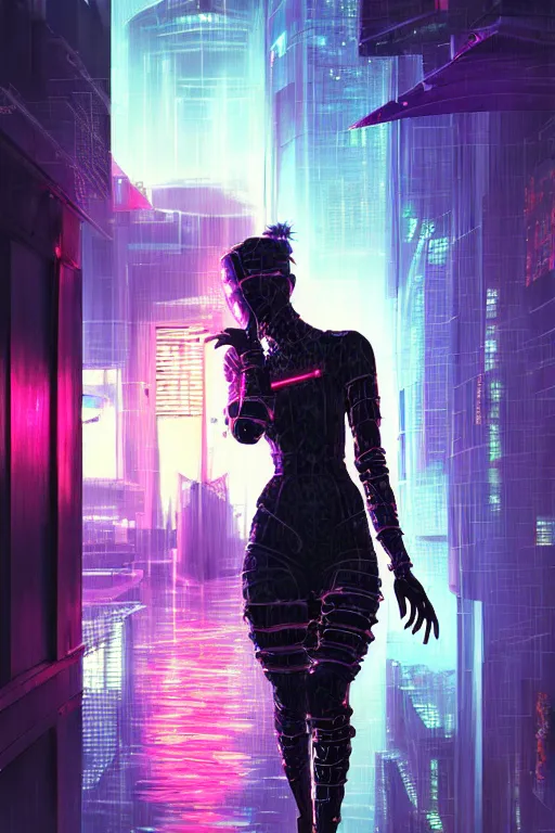 Image similar to portrait futuristic obnoxious cyberpunk young female Berserker, in futuristic heavily raindrop tokyo rooftop cyberpunk night, ssci-fi, fantasy, intricate, very very beautiful, elegant, neon light, highly detailed, digital painting, concept art, human anatomy, soft light, hdri, smooth, sharp focus, illustration, art by tian zi and craig mullins and WLOP and alphonse mucha