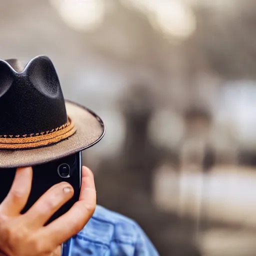 Image similar to phone wearing a cowboy hat, detailed