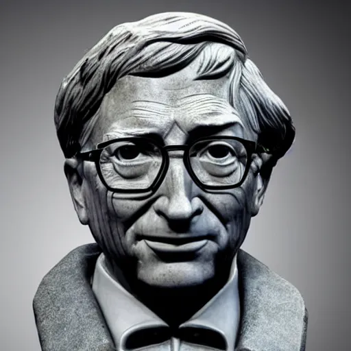 Prompt: marble bust of bill gates with a stern look on his face,