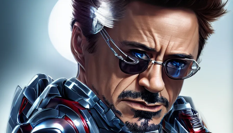 Image similar to Robert Downey Jr is a T-800 robot, hyperdetailed, artstation, cgsociety, 8k