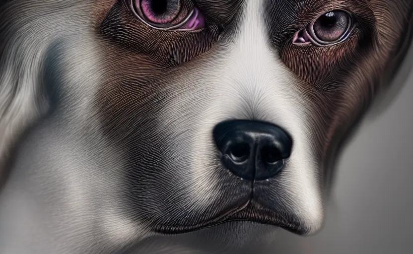 Prompt: ultra detailed close up facial portrait of a dog, extremely detailed, mystical colors, rim light, beautiful lighting, 8 k, stunning scene, raytracing, octane, trending on artstation