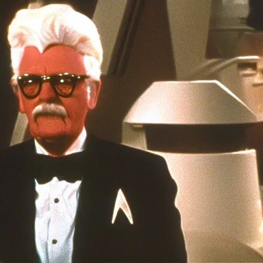 Image similar to A still of Colonel Sanders as a Captain on Star Trek The Next Generation