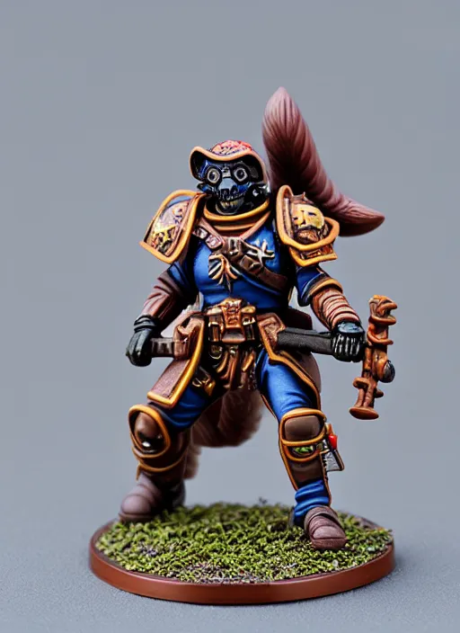 Image similar to 8 0 mm resin detailed miniature of a warhammer 4 0 k anthropomorphized squirrel warrior, product introduction photos, 4 k, full body,