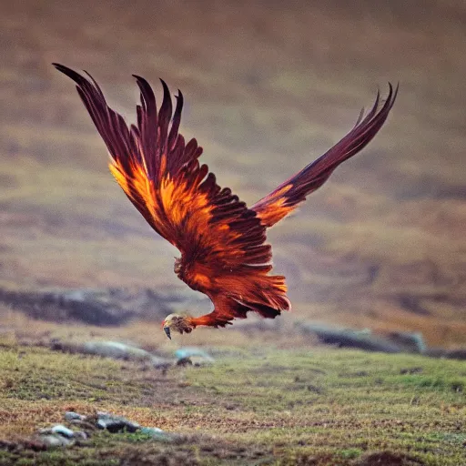 Prompt: Wildlife photography of a phoenix, award winning photograph, 8k