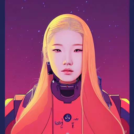 Image similar to portrait painting of a cyborg kim lip from loona, sharp focus, award - winning, trending on artstation, masterpiece, highly detailed, intricate. art by josan gonzales and moebius and deathburger