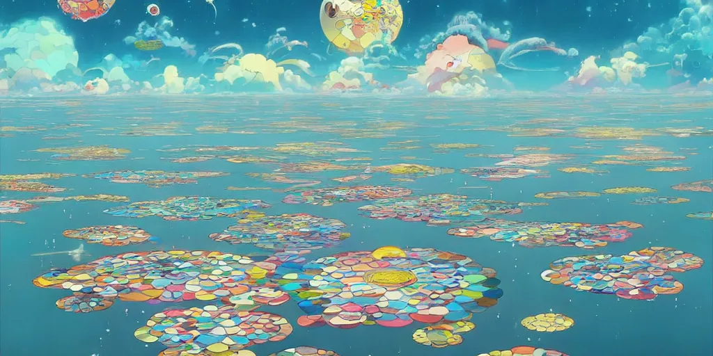 a city floating above the sea by takashi murakami,,, Stable Diffusion