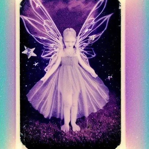 Prompt: astral fairy in the night sky, polaroid photo, perfect photo, photo pinterest