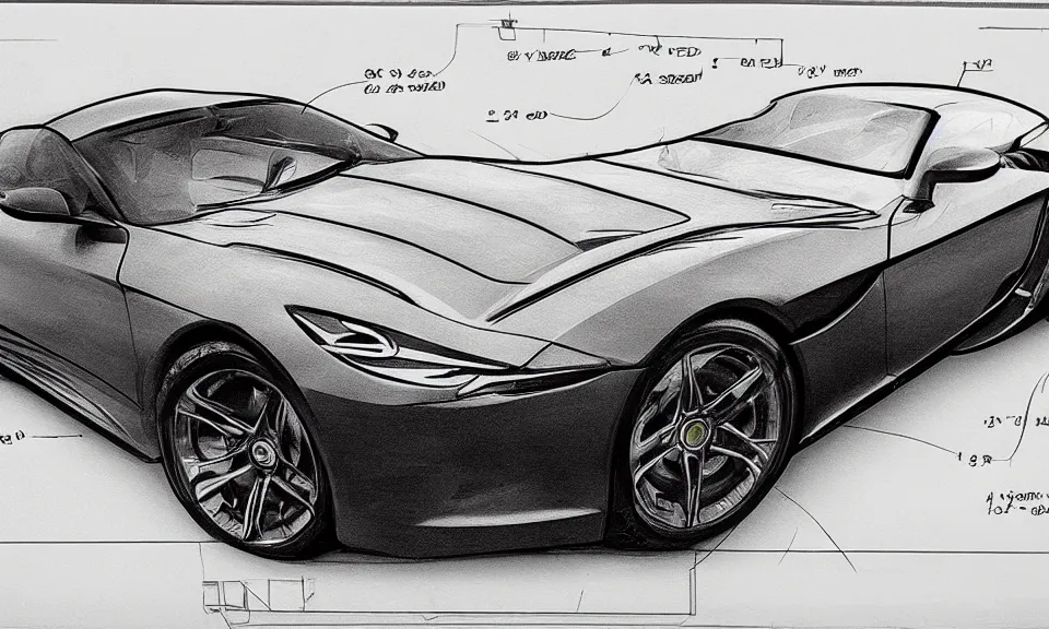Prompt: technical drawing of a sports car