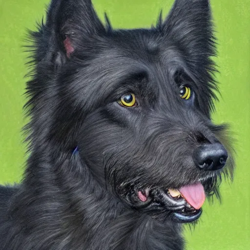 Image similar to portrait of a black wolfhound, regal, hyper realistic, highly detailed