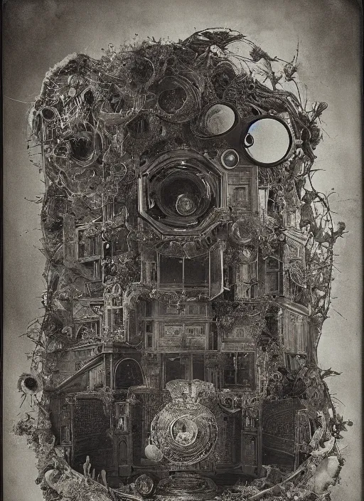 Image similar to old wetplate daguerreotype birth of entropy, fractal, intricate, elegant, highly detailed, parallax, leica, medium format, subsurface scattering, by jheronimus bosch and greg rutkowski and louis jacques mande daguerre