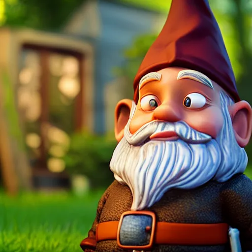 Image similar to gnome on a back yard, highly detailed, photorealistic portrait, bright studio setting, studio lighting, crisp quality and light reflections, unreal engine 5 quality render