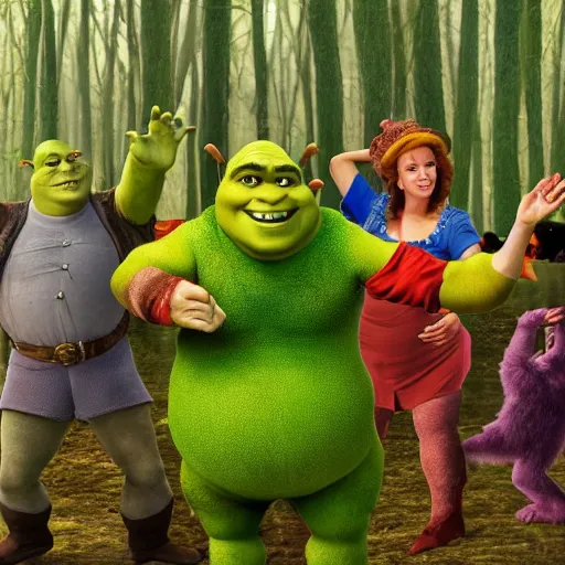 Image similar to shrek is the swamp dance party