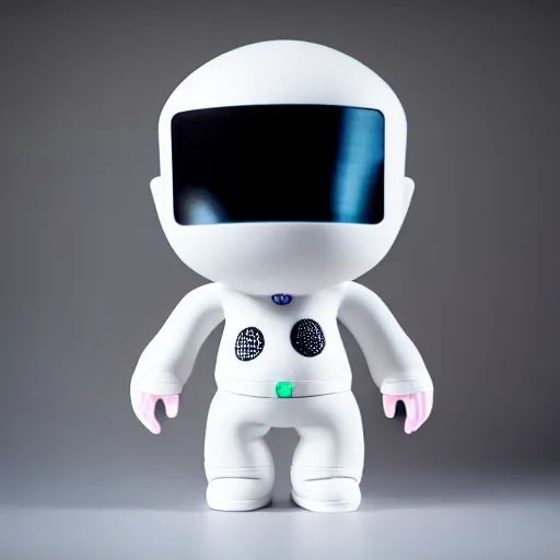 Prompt: an all white art vinyl figure with a microwave oven for a head, in the style of kidrobot, sket - one x iamretro, kenny wong x pop mart, space molly, frank kozik, guggimon, studio lighting, subsurface diffusion, 8 k