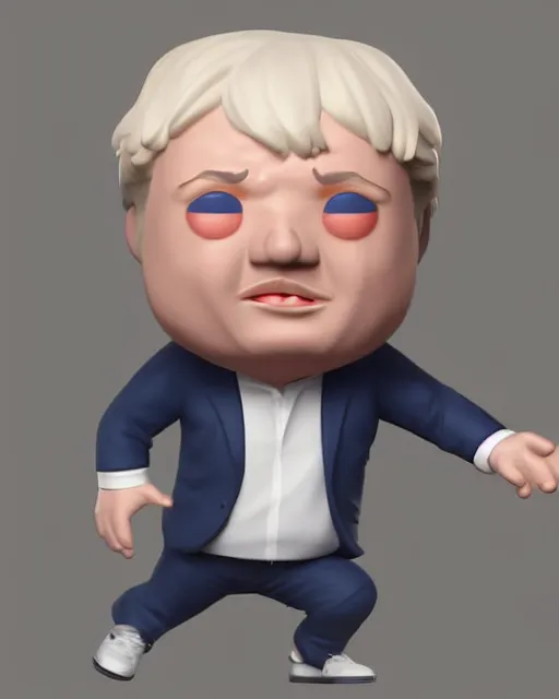 Image similar to full body 3d render of boris johnson as a funko pop, studio lighting, white background, blender, trending on artstation, 8k, highly detailed