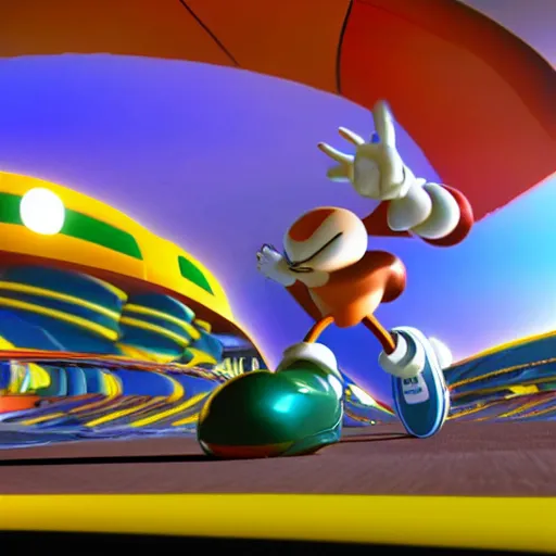 Image similar to eggman from sonic running fast, gorgeous, studio, dynamic lighting, 8k wide angle