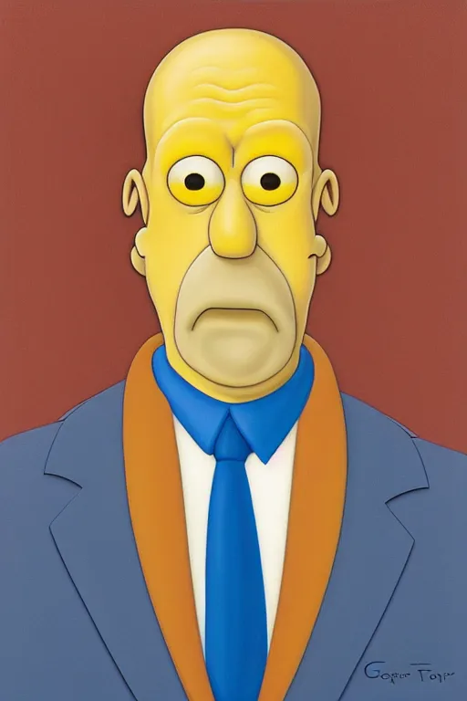 Image similar to geometrical portait of homer simpson by george tooker, by wain louis