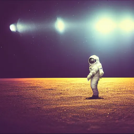 Image similar to photograph of an astronaut against the pitch black darkness of space, nothing behind, full body photo, amazing light and shadow contrast,, 8 k