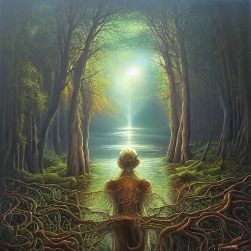 Prompt: squid lake. art by tomasz alen kopera.