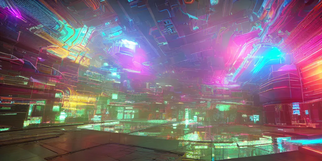 Prompt: seamless tileable 3D HDRI rainbow circuitry, 4K unreal engine, insanely detailed, intricate technology cyberpunk