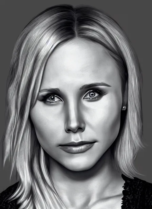 Image similar to portrait of kristen bell, intricate, elegant, highly detailed, photorealistic, trending on artstation, digital art