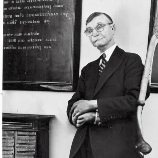 Prompt: a rutgers university president looking wistfully at a cane mounted on the wall of his office, 1 9 2 8