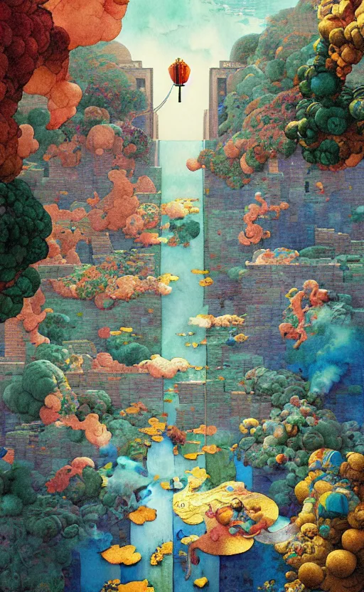 Prompt: dixit card!!!!, tiled room squared waterway, aqueducts, fantasy. intricate, amazing composition, colorful watercolor, by ruan jia, by maxfield parrish, by marc simonetti, by hikari shimoda, by robert hubert, by zhang kechun, illustration, gloomy