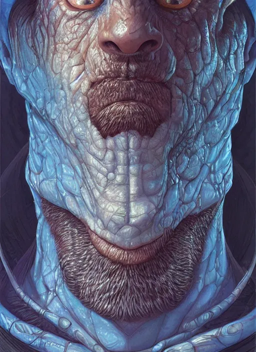 Prompt: jon hamm reptile eyes, blue skin. intricate, elegant, highly detailed, centered, digital painting, artstation, concept art, smooth, sharp focus, illustration, artgerm, tomasz alen kopera, peter mohrbacher, donato giancola, joseph christian leyendecker, wlop, frank frazetta