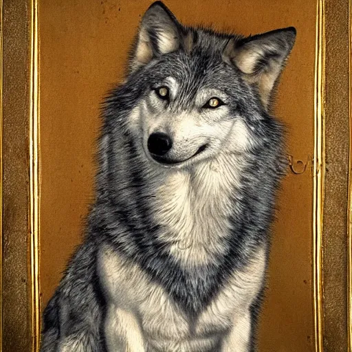 Image similar to retarded wolf portrait, renaissance painting