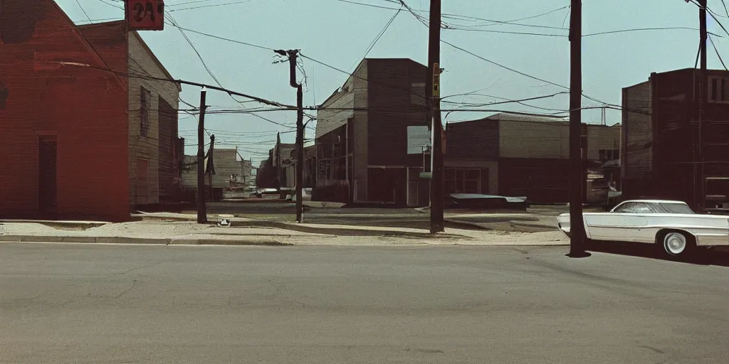 Image similar to empty kansas street photography by william eggleston and stephen shore en 1 9 6 8