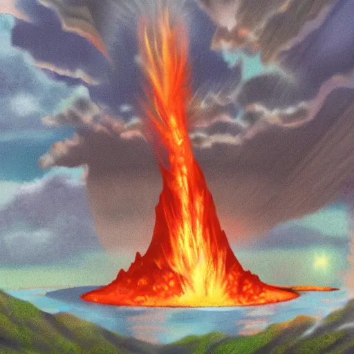 Prompt: a volcano, anime art