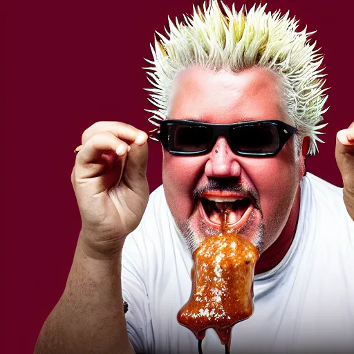 Prompt: Guy Fieri drowning himself in gravy sauce in flavor town, 4k, food, sauce, gravy