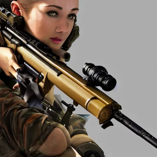 Image similar to close up of beautiful female and barrett m 9 5 sniper rifle are best friends, hi - fructose, decadent highly - detailed digital painting, golden ratio, octane render, artstation, cinematic composition, smooth, sharp focus