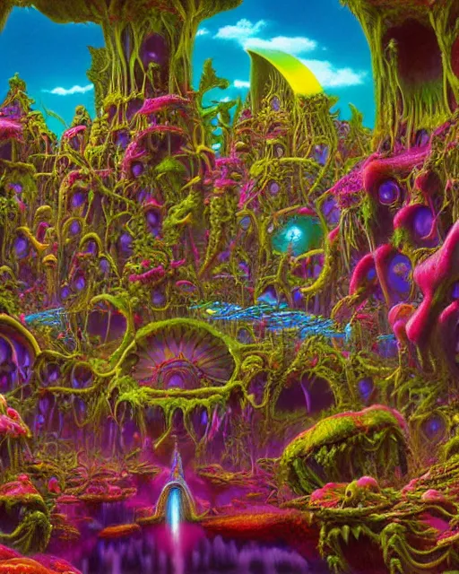 Image similar to rave party by roger dean, biomechanical, 4 k, hyper detailed