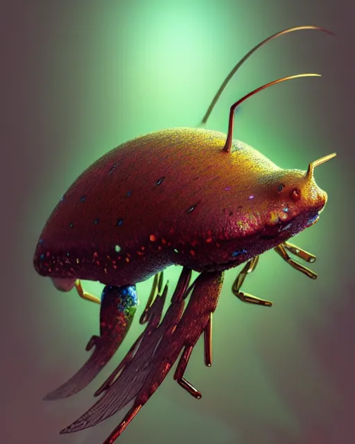 Image similar to dichroic ant axolotl snail bug bee fly worm caterpillar fish, (((artstation, concept art, smooth, sharp focus, artgerm, Tomasz Alen Kopera, Peter Mohrbacher, donato giancola, Joseph Christian Leyendecker, WLOP, Boris Vallejo))), octane render, unreal engine, 3d render, , octane render, nvidia raytracing demo, grainy, muted