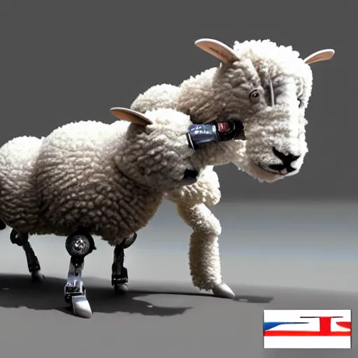 Image similar to robot sheep fighting, realistic, 3 d