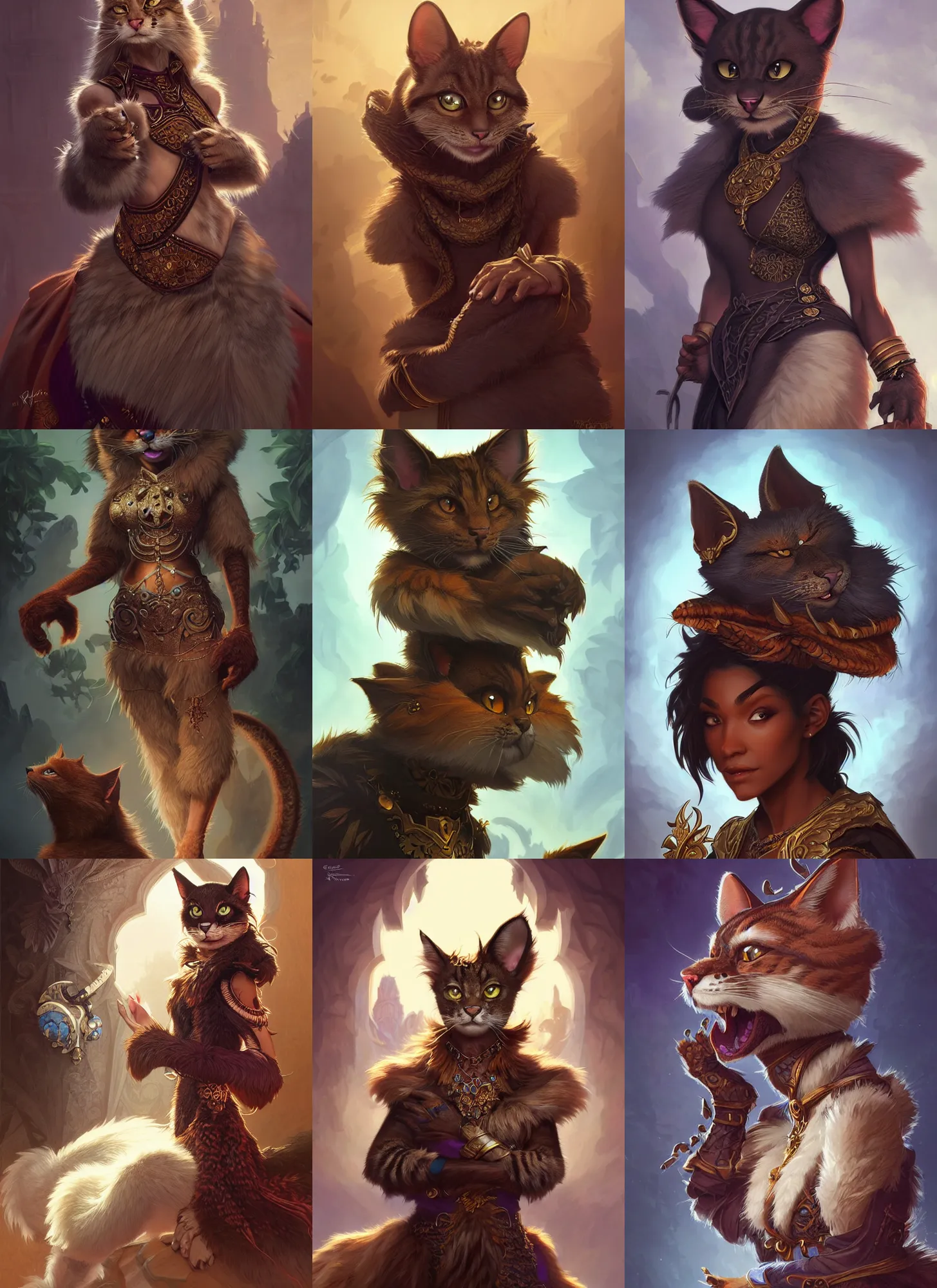 Prompt: anthropomorphic furry characters from raya and the last dragon combined with cats 2 0 1 9, fantasy, intricate, elegant, highly detailed, digital painting, artstation, concept art, matte, sharp focus, illustration, hearthstone, art by artgerm and greg rutkowski and alphonse mucha