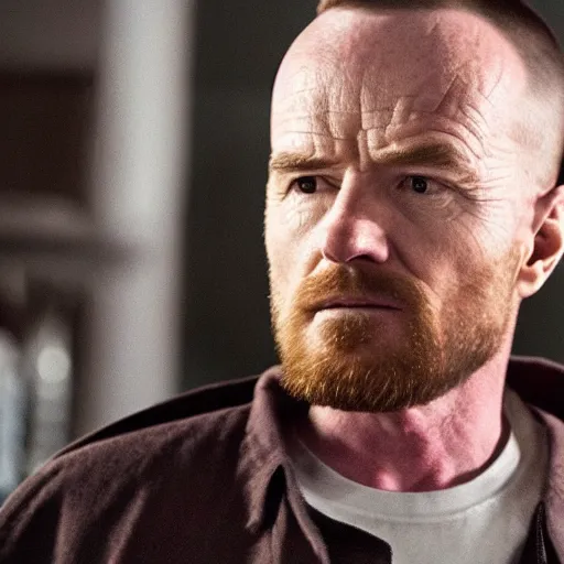 Image similar to Live Action Still of Bryan Cranston dressed as Jesse Pinkman, real life, hyperrealistic, ultra realistic, realistic, highly detailed, epic, HD quality, 8k resolution, body and headshot, film still