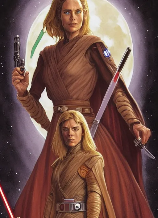 Image similar to movie poster by iain mccaig and magali villeneuve, a beautiful woman jedi master, highly detailed. star wars expanded universe, she is about 2 0 years old, wearing jedi robes.