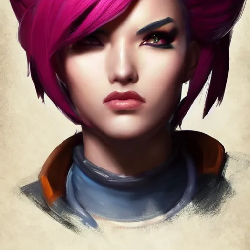 Prompt: portrait of Vi from League of Legends, by Fortiche Studio, by Riot Games, from Netflix's Arcane, trending on artstation,fine details, realistic shaded, fine-face, painted texture,realistic and defined face, anatomically correct, symmetrical, beautiful, pretty face, extreme details