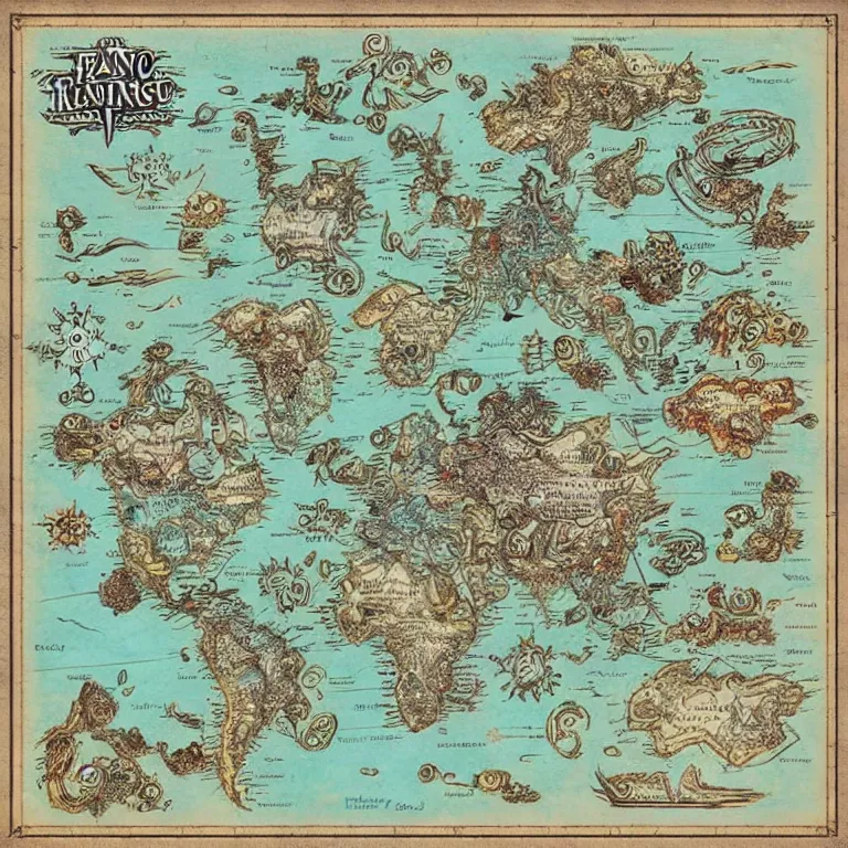 Image similar to imaginary map of different realms, map of fantacy world, different realms, mobile game art, blueprint, infographic, vintage theme, on paper, realms with different colors, with notes, highly detailed, hyper realistic