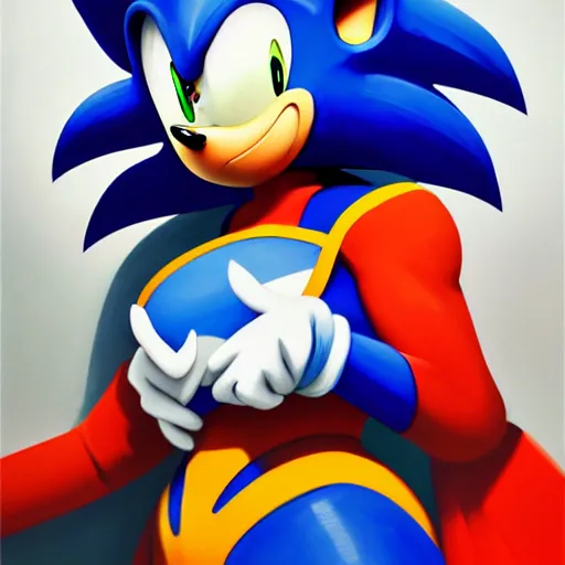 Image similar to Greg Manchess portrait painting of Sonic the Hedgehog as Overwatch character, medium shot, asymmetrical, profile picture, Organic Painting, sunny day, Matte Painting, bold shapes, hard edges, street art, trending on artstation, by Huang Guangjian and Gil Elvgren and Sachin Teng