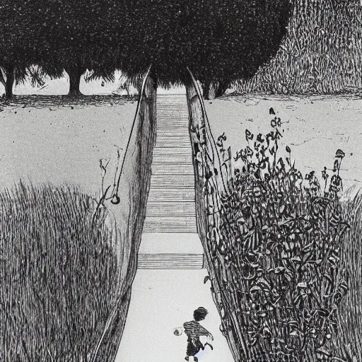 Prompt: photo of where the sidewalk ends by shel silverstein