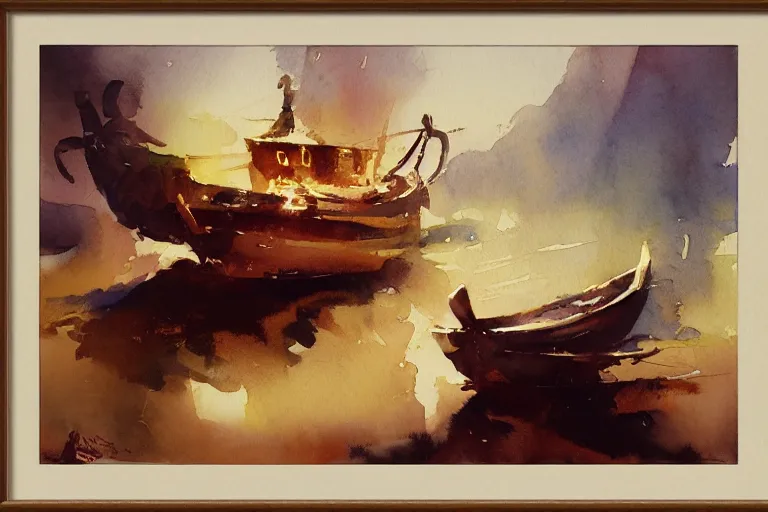 Image similar to small centered on watercolor paper, paint brush strokes, abstract watercolor painting of copper container, specular highlight, cinematic light, national romanticism by hans dahl, by jesper ejsing, by anders zorn, by greg rutkowski, by greg manchess, by tyler edlin, by craig mullins