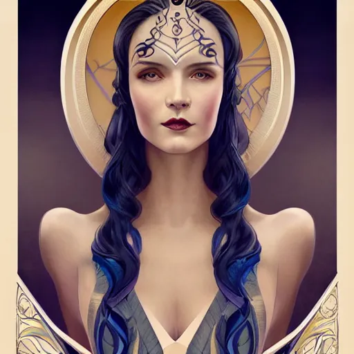 Image similar to an art nouveau, ( streamline moderne ), multi - racial portrait in the style of anna dittmann and donato giancola and chanthara. very large, clear, expressive, and intelligent eyes. centered, ultrasharp focus, dramatic lighting, photorealistic digital matte painting, intricate symmetrical ultra detailed background.