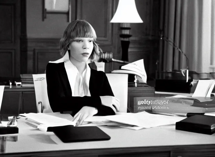 Image similar to A movie still of Lea Seydoux as Secretary of State in 1976 thriller movie.