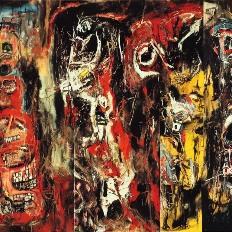 Image similar to a terrifying horrifying excruciating evil hell, by herman brood, by francis bacon, by jean - michel basquiat, by gustave moreau