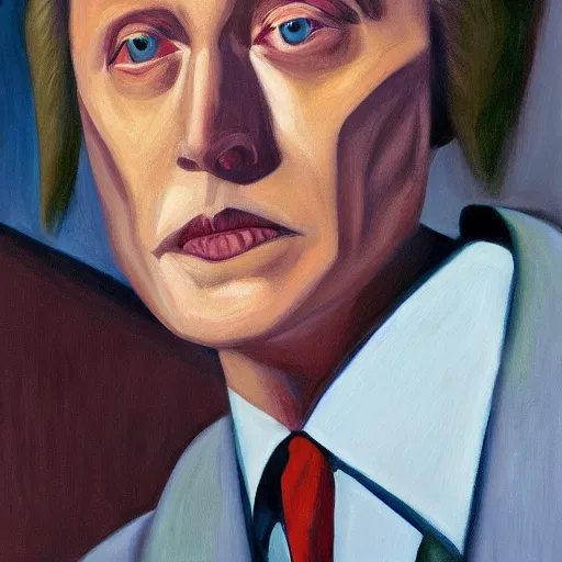 Image similar to christopher walken, portrait, dystopian, pj crook, edward hopper, oil on canvas