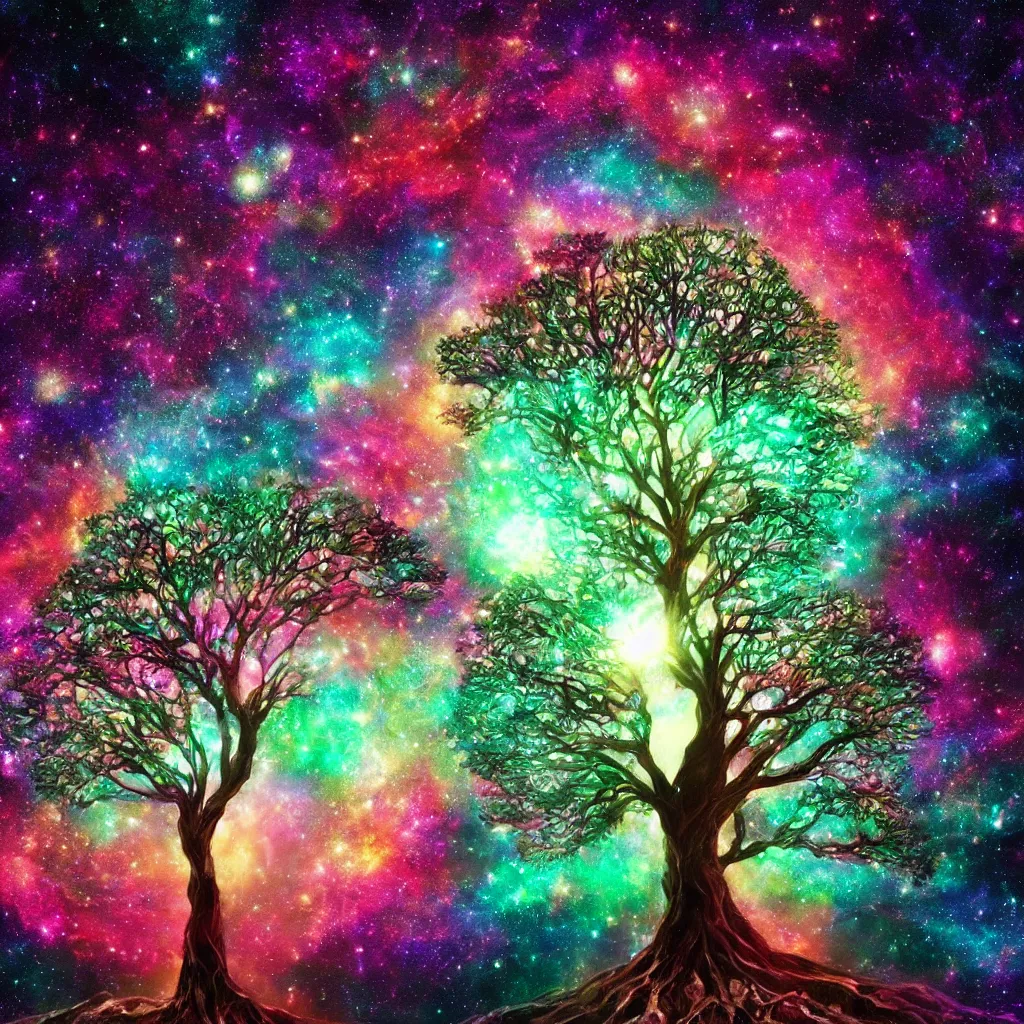 Prompt: cosmic tree of life made of galaxy, cinematic, trending on artstation, magical colors, fantasy,4K UHD image,