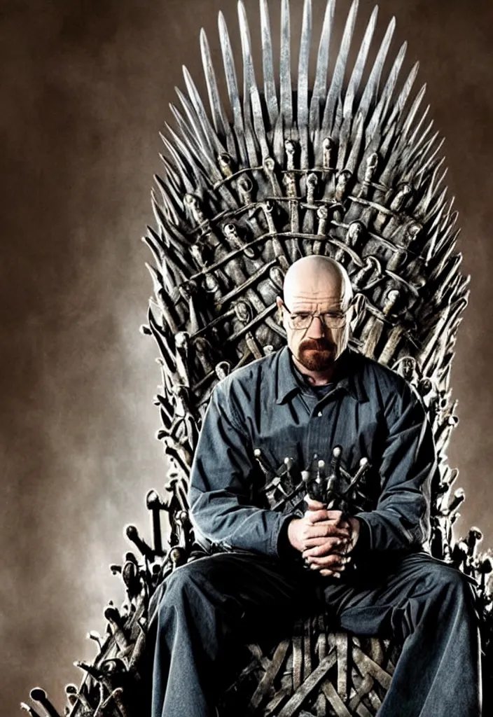 Image similar to Walter white is sitting on the iron throne